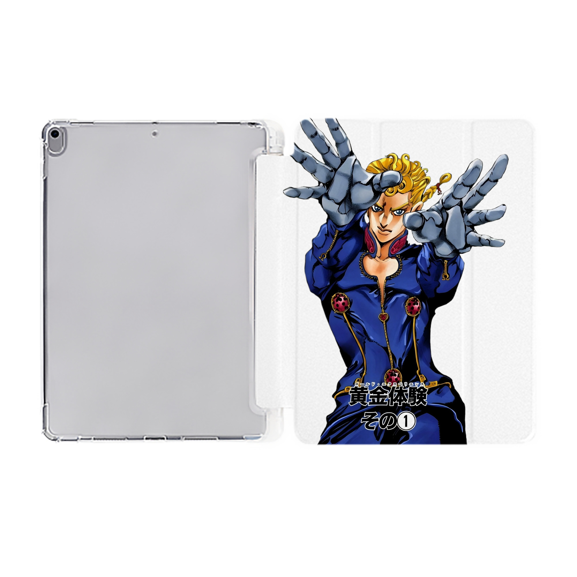 （画像用） ジョジョの奇妙な冒険 ジョルノ?ジョバァーナ JoJo's Bizarre Adventure Giorno Giovanna IPad ケース ペン収納付き 三つ折りスタンド PUレザー×シリコン 対応機種9.5/10.5/10.9インチ